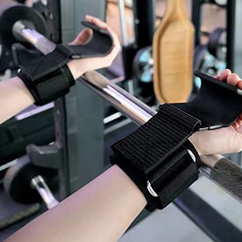 Heavy-Duty Weightlifting Hooks with wrist grip, designed for pull-ups and strength training. Features a durable build and padded wrist support for enhanced grip, reducing hand fatigue and improving lifting performance during intense workouts- TNT Fitness Gear