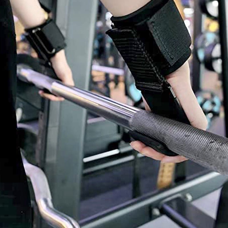 Heavy-Duty Weightlifting Hooks with wrist grip, designed for pull-ups and strength training. Features a durable build and padded wrist support for enhanced grip, reducing hand fatigue and improving lifting performance during intense workouts- TNT Fitness Gear