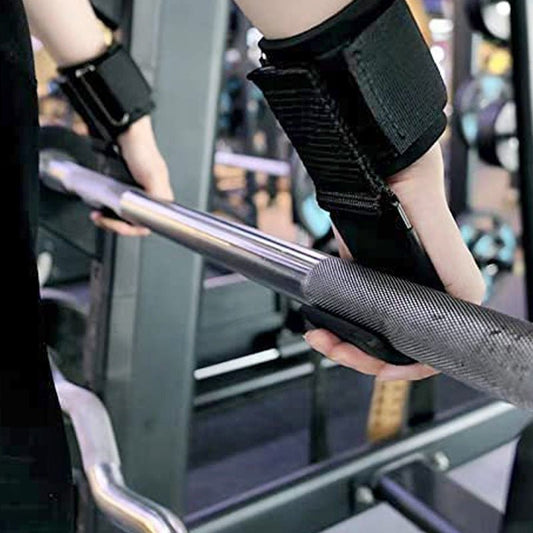 Heavy-Duty Weightlifting Hooks with wrist grip, designed for pull-ups and strength training. Features a durable build and padded wrist support for enhanced grip, reducing hand fatigue and improving lifting performance during intense workouts- TNT Fitness Gear