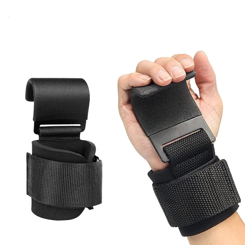 Heavy-Duty Weightlifting Hooks with wrist grip, designed for pull-ups and strength training. Features a durable build and padded wrist support for enhanced grip, reducing hand fatigue and improving lifting performance during intense workouts- TNT Fitness Gear