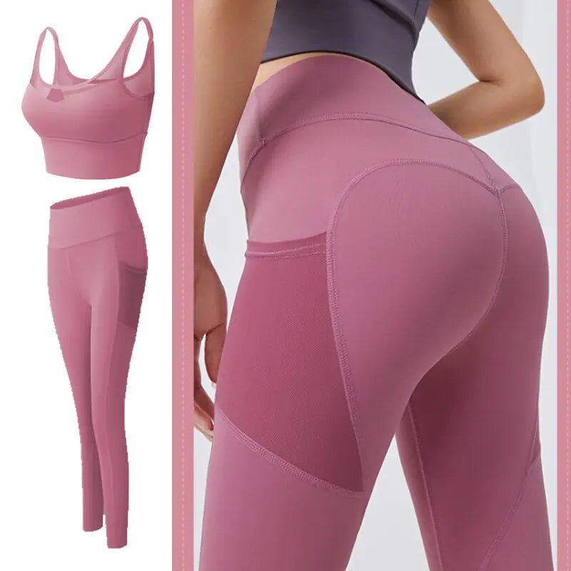 Fitness legging and yoga set with a convenient cell phone pocket. Designed for style and performance, this set features breathable, flexible fabric for unrestricted movement, a supportive fit that flatters your figure, and a practical pocket for essentials. Ideal for workouts, yoga, or casual wear - TNT Fitness Gear