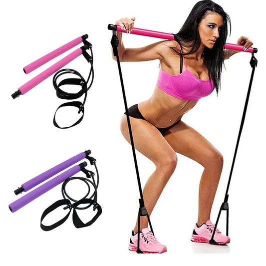 Pilates Bar with integrated resistance bands, designed to enhance workouts by engaging all muscle groups. Promotes better posture, stability, and core strength with adjustable resistance for all fitness levels. Made from durable materials with comfortable grips, it’s lightweight, compact, and perfect for home, gym, or travel use.- TNT Fitness Gear