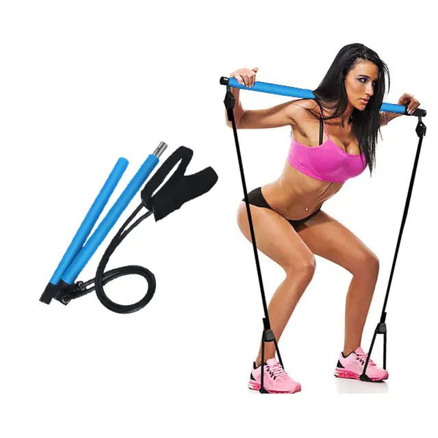 Pilates Bar with integrated resistance bands, designed to enhance workouts by engaging all muscle groups. Promotes better posture, stability, and core strength with adjustable resistance for all fitness levels. Made from durable materials with comfortable grips, it’s lightweight, compact, and perfect for home, gym, or travel use.- TNT Fitness Gear