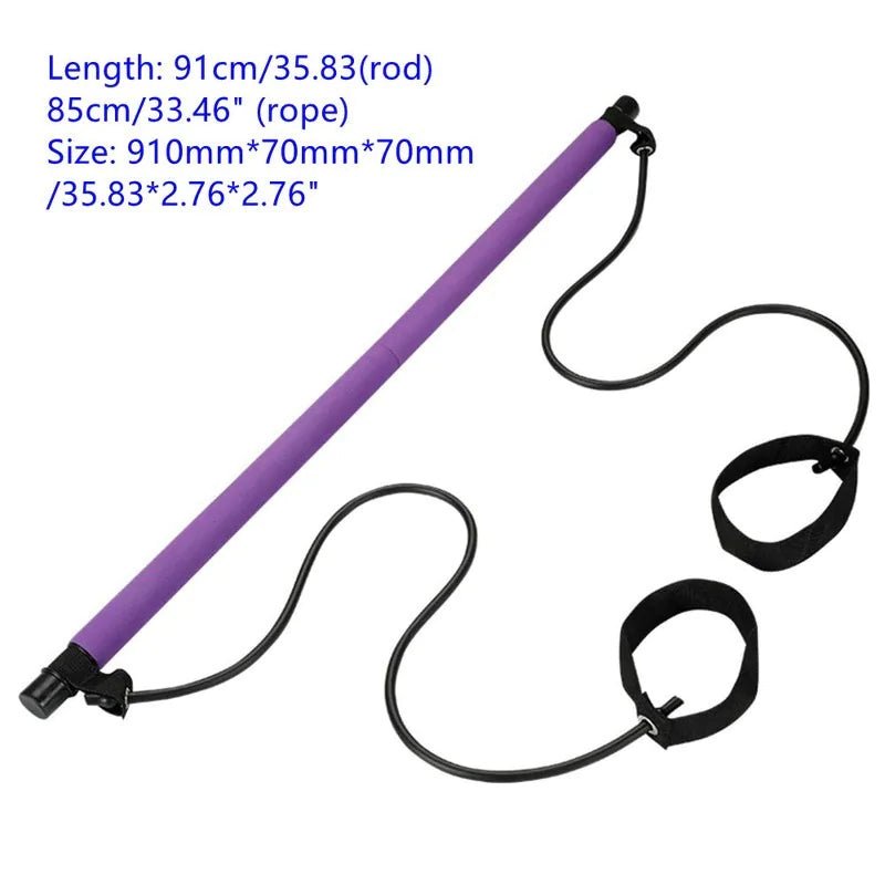 Pilates Bar with integrated resistance bands, designed to enhance workouts by engaging all muscle groups. Promotes better posture, stability, and core strength with adjustable resistance for all fitness levels. Made from durable materials with comfortable grips, it’s lightweight, compact, and perfect for home, gym, or travel use.- TNT Fitness Gear