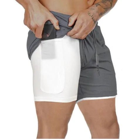 Men’s 2-in-1 running shorts with phone pocket compression liner athletic training shorts
