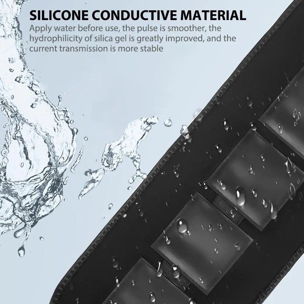 Abdominal Fitness Vibration Belt featuring EMS micro-electric technology for muscle activation and fat burning. Offers 6 modes, 9 vibration frequencies, and a USB charging design for convenience. Portable and ideal for quick shape transformation and post-use easy cleaning with a silicone sheet.- TNT Fitness Gear