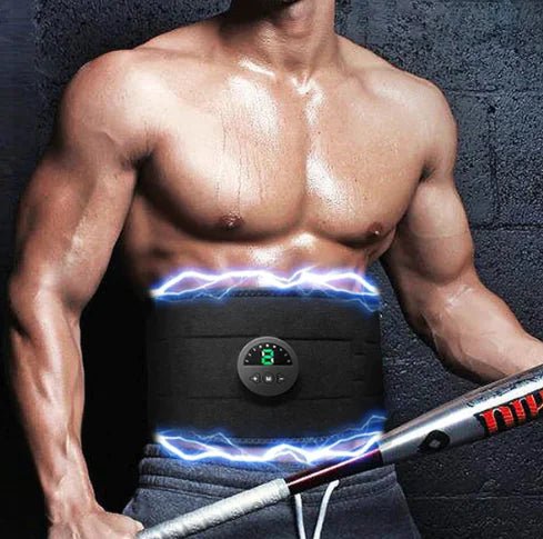 Abdominal Fitness Vibration Belt featuring EMS micro-electric technology for muscle activation and fat burning. Offers 6 modes, 9 vibration frequencies, and a USB charging design for convenience. Portable and ideal for quick shape transformation and post-use easy cleaning with a silicone sheet.- TNT Fitness Gear