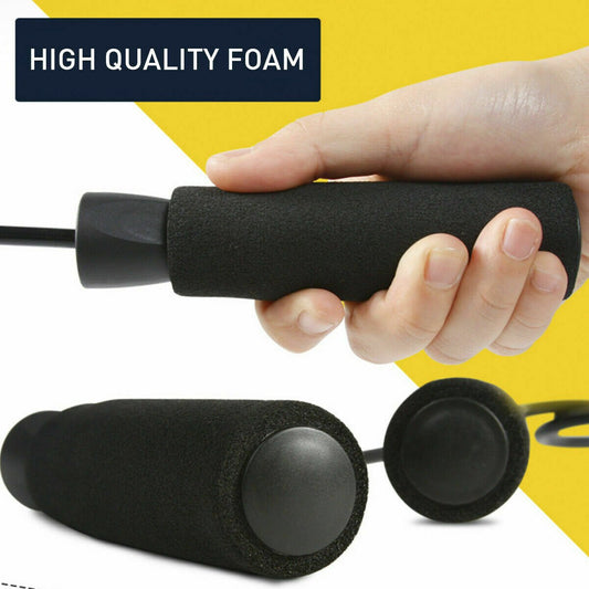 Adjustable speed jump rope for boxing, aerobic exercise, and tangle-free fitness workouts. Smooth design by TNT Fitness Gear