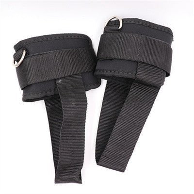 Durable and adjustable ankle straps for cable machines, designed for kickbacks, leg extensions, and glute workouts. Features a secure Velcro closure and heavy-duty metal D-rings for stability and comfort during strength training exercises.