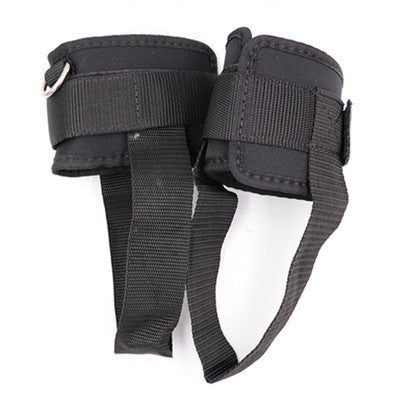 Durable and adjustable ankle straps for cable machines, designed for kickbacks, leg extensions, and glute workouts. Features a secure Velcro closure and heavy-duty metal D-rings for stability and comfort during strength training exercises.