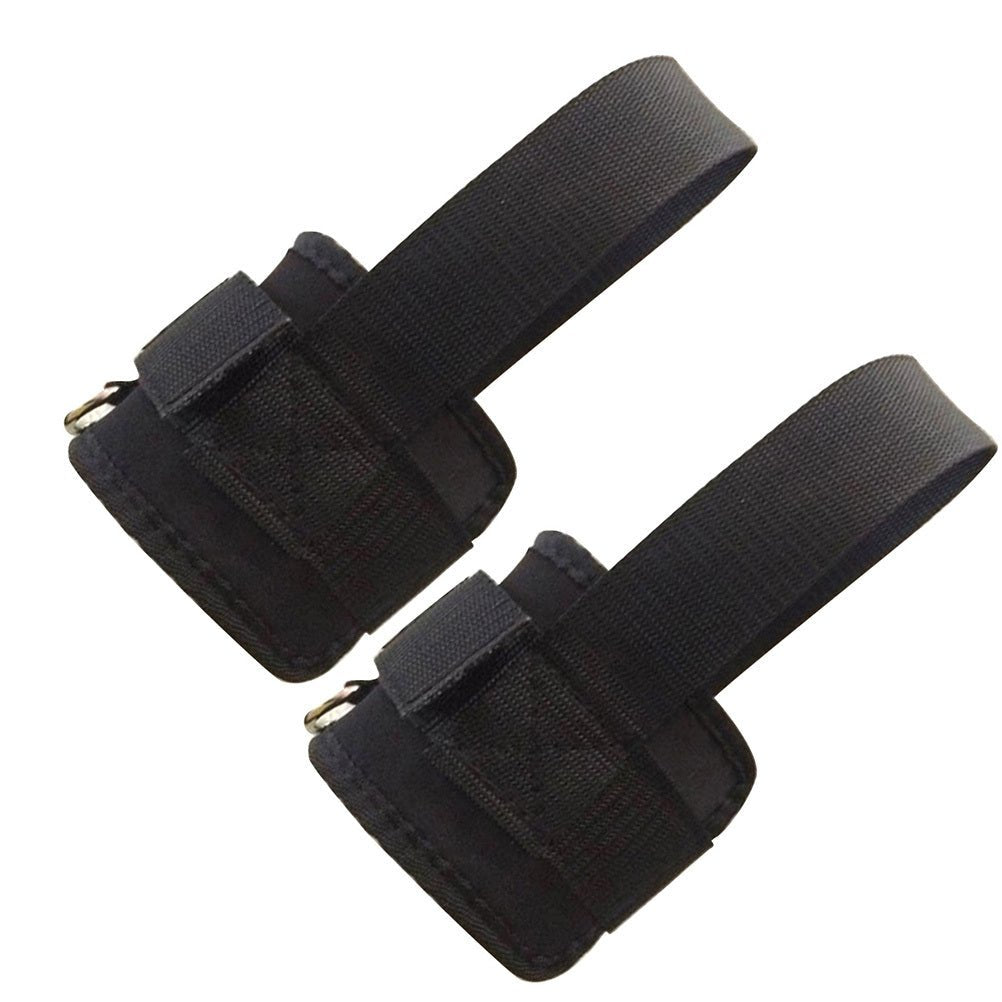 Durable and adjustable ankle straps for cable machines, designed for kickbacks, leg extensions, and glute workouts. Features a secure Velcro closure and heavy-duty metal D-rings for stability and comfort during strength training exercises.