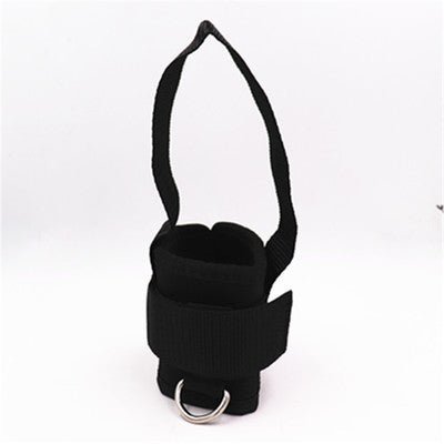 Durable and adjustable ankle straps for cable machines, designed for kickbacks, leg extensions, and glute workouts. Features a secure Velcro closure and heavy-duty metal D-rings for stability and comfort during strength training exercises.