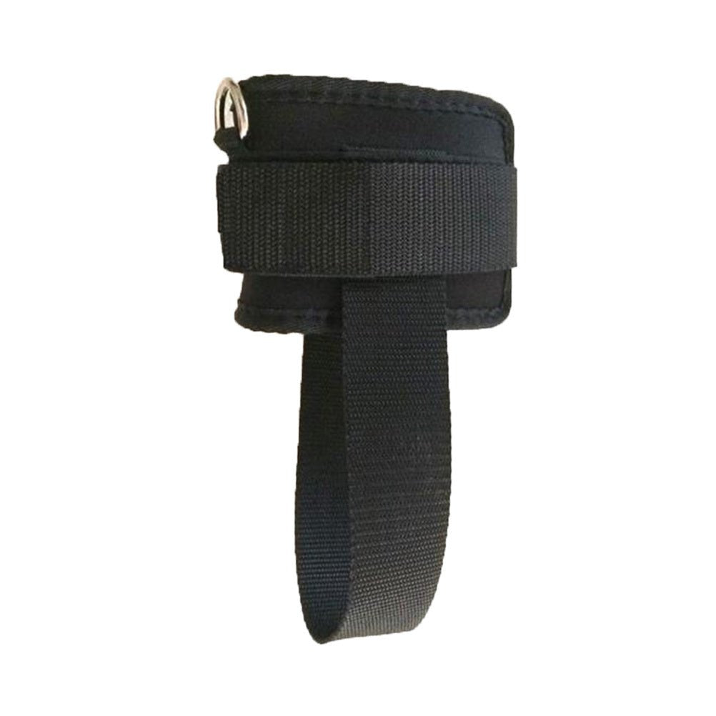 Durable and adjustable ankle straps for cable machines, designed for kickbacks, leg extensions, and glute workouts. Features a secure Velcro closure and heavy-duty metal D-rings for stability and comfort during strength training exercises.