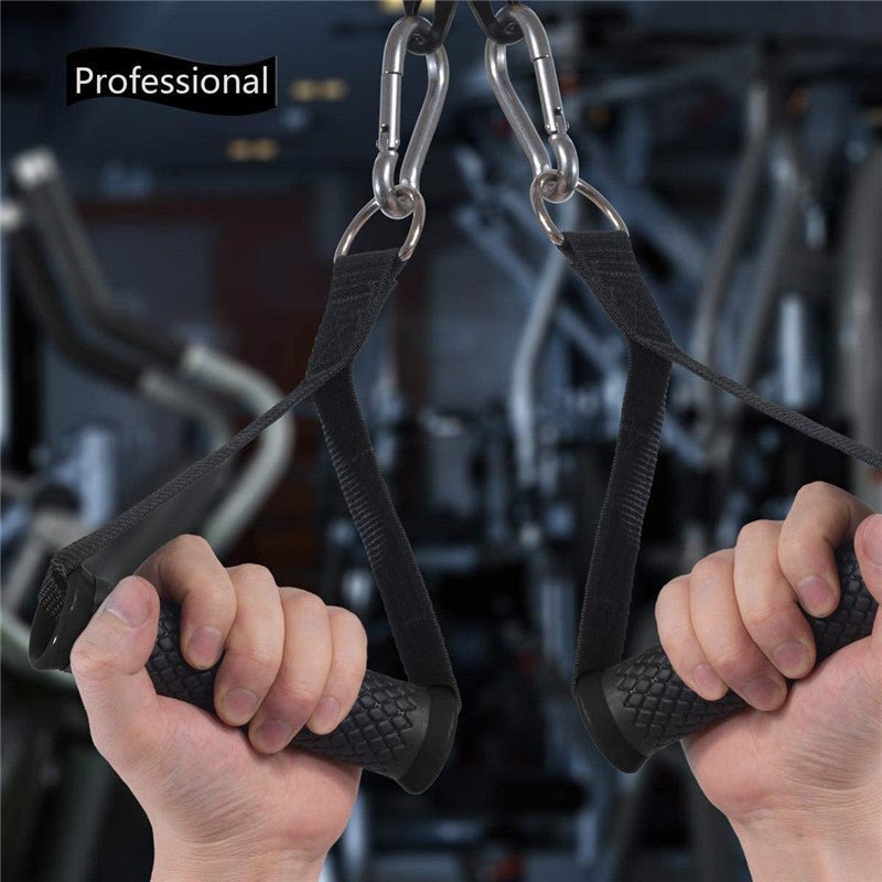 Anti-Slip Gym Exercise Handles designed for cable machines, featuring a strong grip and durable construction. Ideal for strength training, providing comfort and stability during intense workouts. TNT Fitness Gear