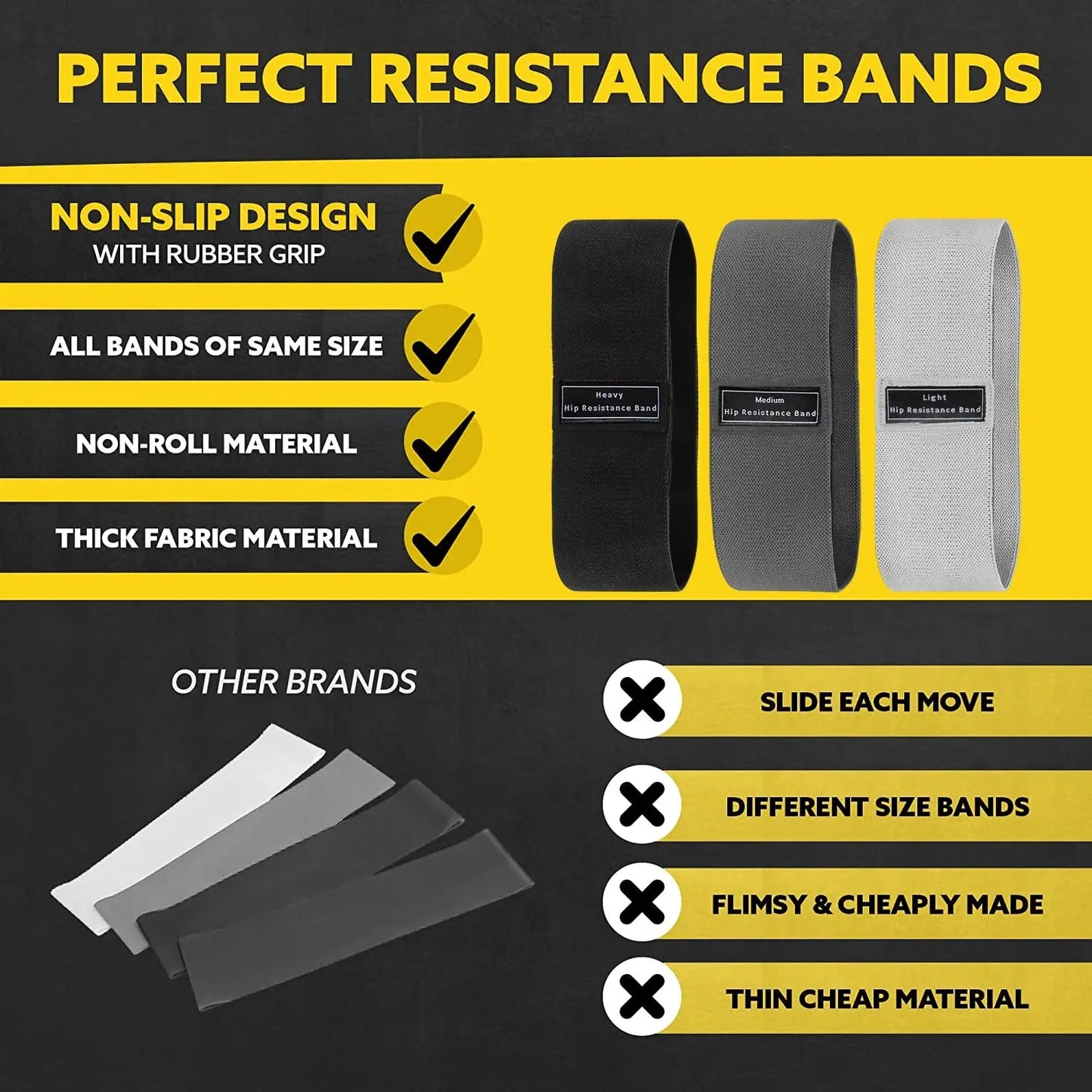 Premium hip, booty, and thigh workout bands made with durable, non-slip fabric. Ideal for strength training, toning, and sculpting lower body muscles. Lightweight, portable, and perfect for workouts at home, the gym, or on the go. - TNT Fitness Gear
