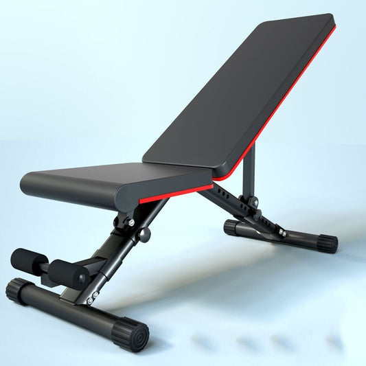 Multi-functional dumbbell bench for home workouts, foldable for easy storage. Suitable for sit-ups, strength training, and various exercises. Durable construction ensures stability and comfort.