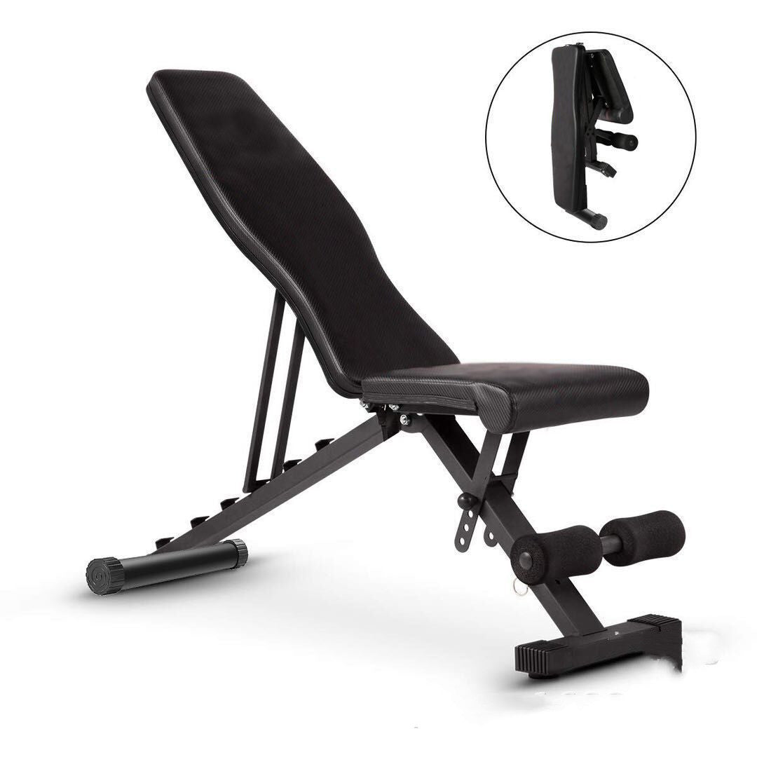 Multi-functional dumbbell bench for home workouts, foldable for easy storage. Suitable for sit-ups, strength training, and various exercises. Durable construction ensures stability and comfort.