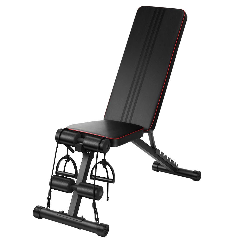 Multi-functional dumbbell bench for home workouts, foldable for easy storage. Suitable for sit-ups, strength training, and various exercises. Durable construction ensures stability and comfort.