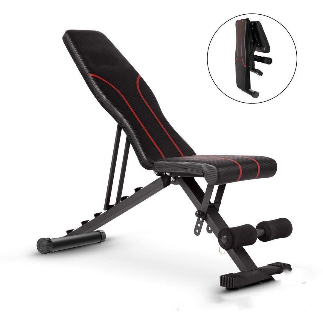Multi-functional dumbbell bench for home workouts, foldable for easy storage. Suitable for sit-ups, strength training, and various exercises. Durable construction ensures stability and comfort.