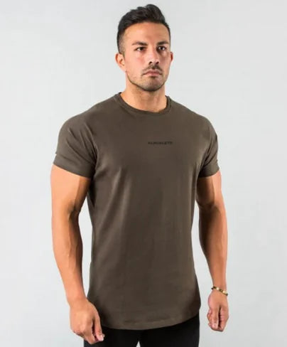 Men's Fitted Gym T-Shirt: Premium 100% cotton T-shirt with a breathable, moisture-wicking design and a flattering slim fit, ideal for gym workouts, running, or casual wear. TNT Fitness Gear