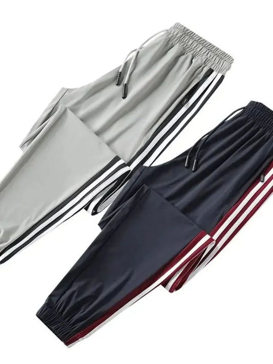 Men’s side-striped performance workout pants athletic fit polyester spandex training pants