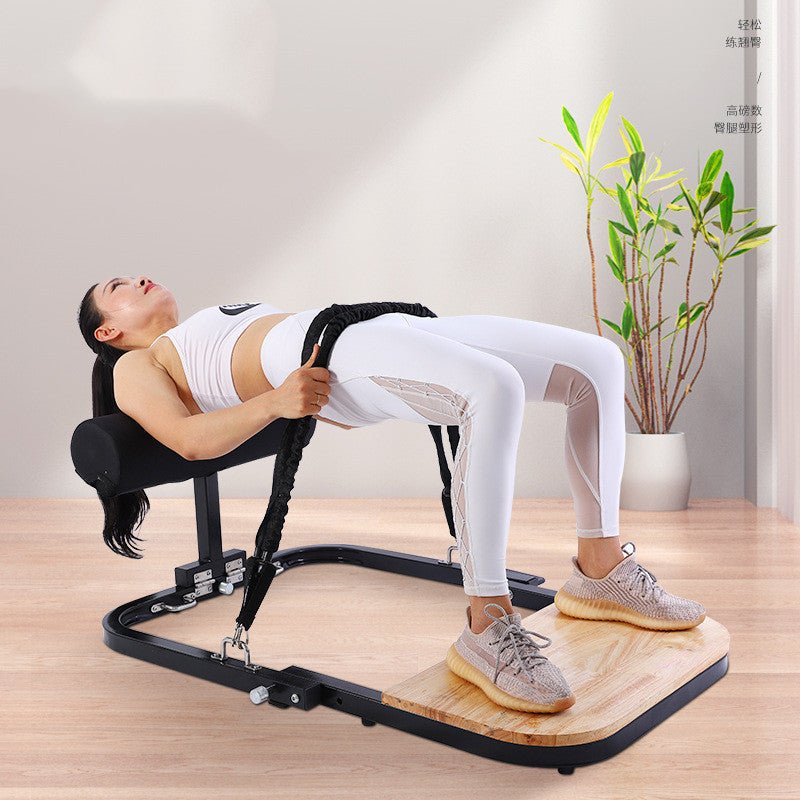 Innovative home fitness hip thrust exerciser made with sturdy iron and wood construction, featuring foam padding for added comfort. Designed for versatile home workouts, suitable for all fitness levels, and compact for easy storage in any space- TNT Fitness