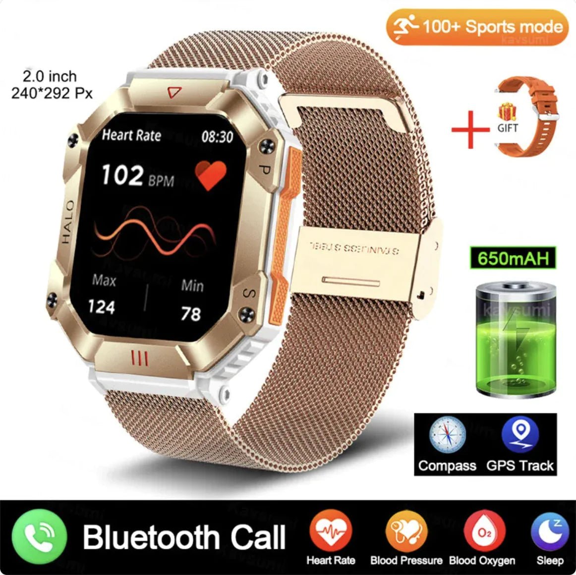A sleek and stylish women's Android GPS fitness smartwatch designed to enhance an active lifestyle. Features include fitness tracking, accurate GPS navigation, health monitoring, and smart notifications. Perfect for workouts, outdoor adventures, and daily use with a user-friendly interface.- TNT Fitness Gear
