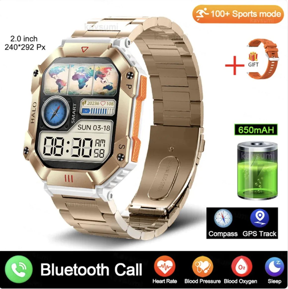 A sleek and stylish women's Android GPS fitness smartwatch designed to enhance an active lifestyle. Features include fitness tracking, accurate GPS navigation, health monitoring, and smart notifications. Perfect for workouts, outdoor adventures, and daily use with a user-friendly interface.- TNT Fitness Gear
