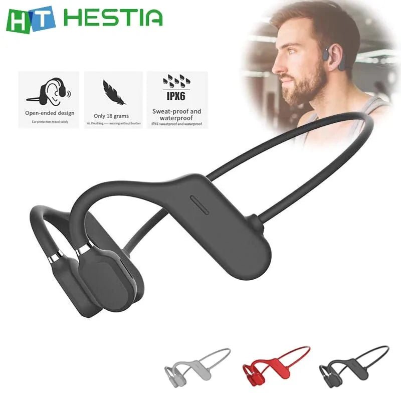 Open Ear Hook Bone Conduction Lightweight Sports Earphones designed for comfort and safety. Features bone conduction technology for clear sound while keeping your ears open, perfect for outdoor activities and workouts. TNT Fitness Gear