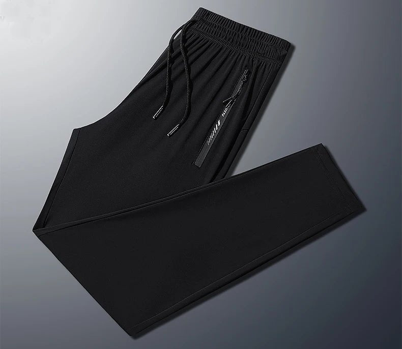 Plus - Size Men’s Ice Silk Sweatpants – High - Elastic Gym Joggers - TNT Fitness