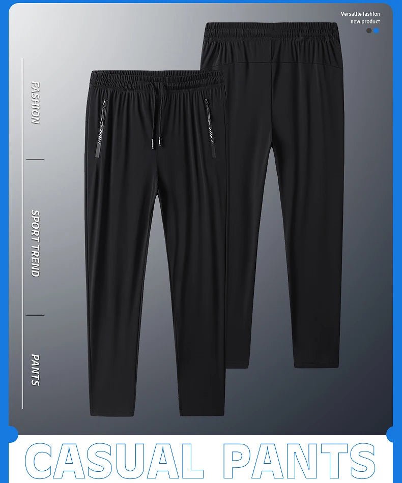 Plus - Size Men’s Ice Silk Sweatpants – High - Elastic Gym Joggers - TNT Fitness