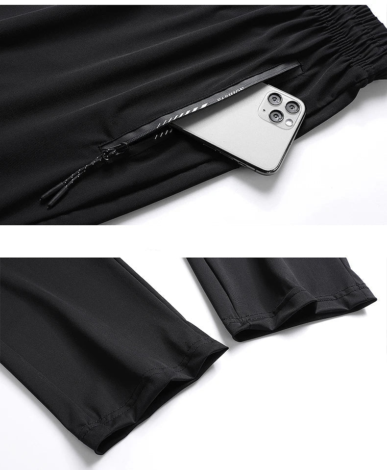 Plus - Size Men’s Ice Silk Sweatpants – High - Elastic Gym Joggers - TNT Fitness