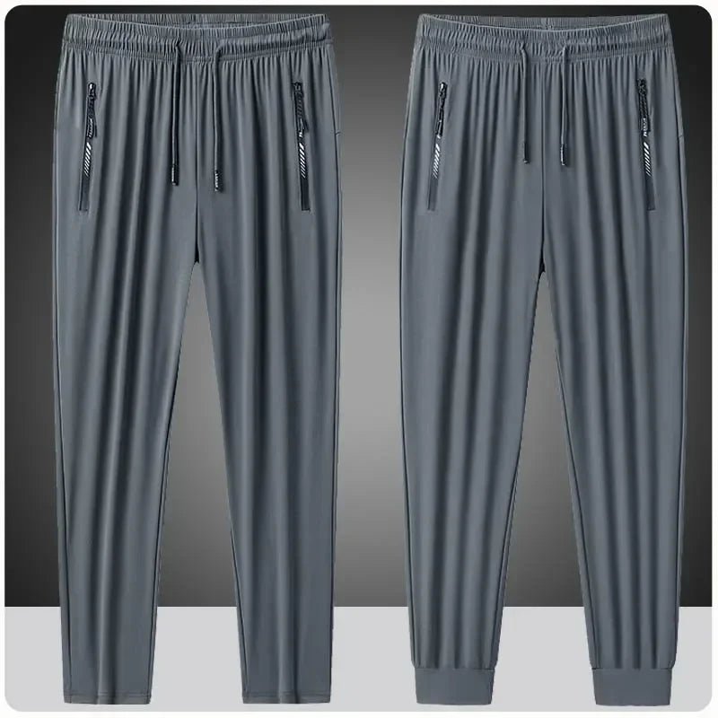 Plus - Size Men’s Ice Silk Sweatpants – High - Elastic Gym Joggers - TNT Fitness