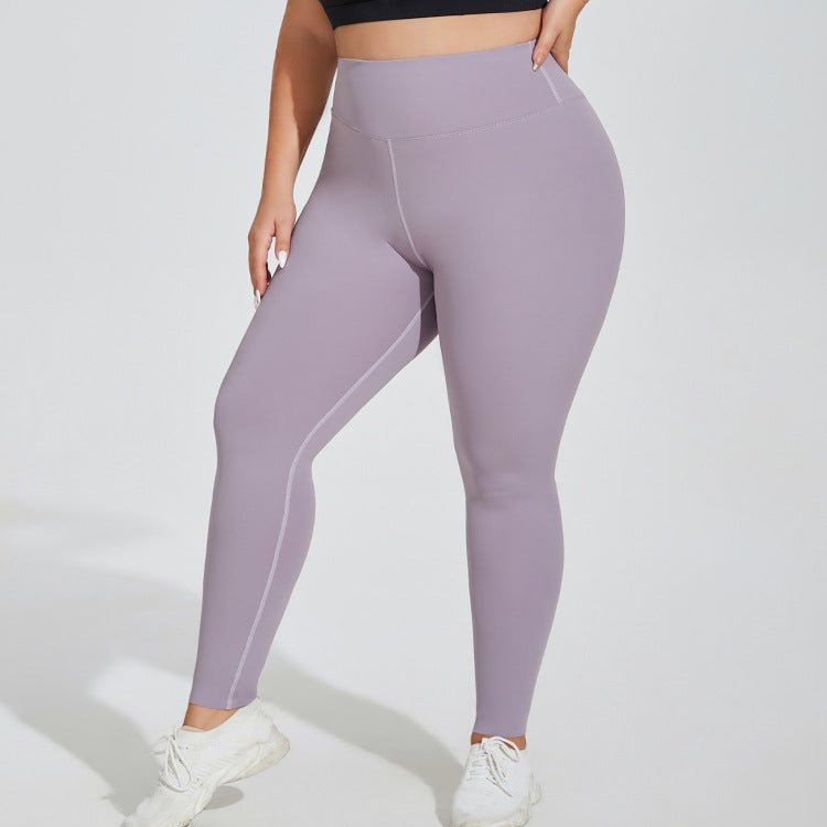 Plus-size seamless high-waist yoga pants in Waxon Green, Monet Purple, and Quiet Black, featuring quick-drying fabric and a hip-lifting design for comfort and style. - TNT Fitness Gear