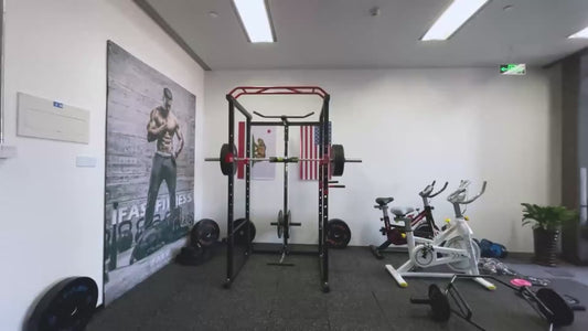video for the Multi-functional power cage with pull-up bar, squat rack, and barbell station – adjustable 1000 lb home gym frame