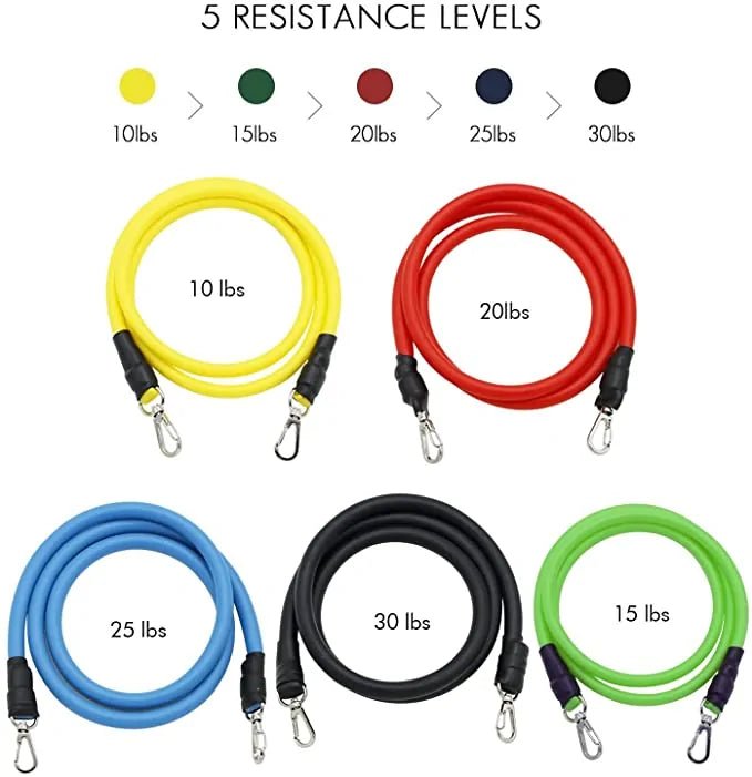 Versatile resistance bands set for strength training, yoga, and physical therapy. Offers adjustable resistance levels to build muscle, improve flexibility, and enhance overall fitness. Durable, portable, and perfect for workouts at home, the gym, or while traveling. - TNT Fitness Gear