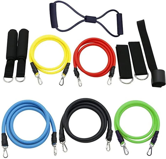 Versatile resistance bands set for strength training, yoga, and physical therapy. Offers adjustable resistance levels to build muscle, improve flexibility, and enhance overall fitness. Durable, portable, and perfect for workouts at home, the gym, or while traveling. - TNT Fitness Gear