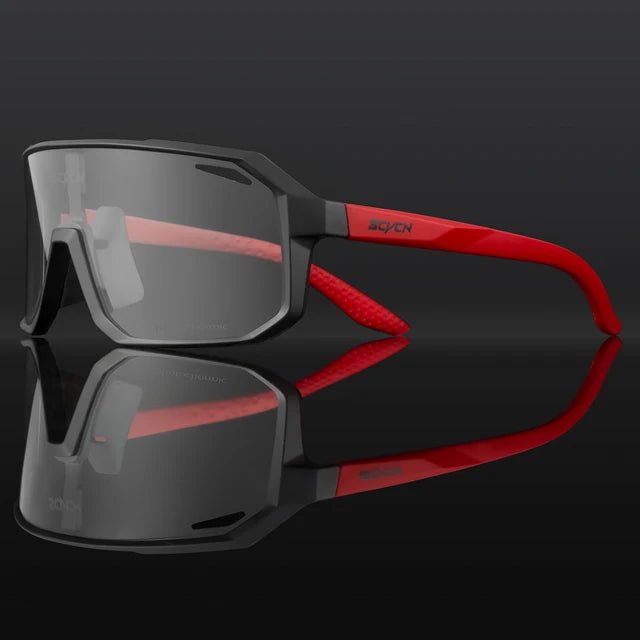SCVCN Cycling Sunglasses with photochromic lenses that adapt to changing light conditions. Offers 100% UV protection, lightweight durability, and an ergonomic fit for long rides. Perfect for cycling, hiking, running, and other outdoor activities, combining style and functionality- TNT Fitness Gear