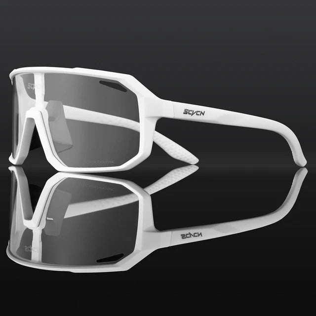 SCVCN Cycling Sunglasses with photochromic lenses that adapt to changing light conditions. Offers 100% UV protection, lightweight durability, and an ergonomic fit for long rides. Perfect for cycling, hiking, running, and other outdoor activities, combining style and functionality- TNT Fitness Gear