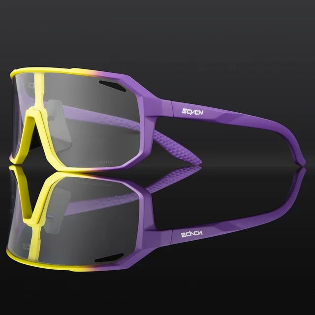 SCVCN Cycling Sunglasses with photochromic lenses that adapt to changing light conditions. Offers 100% UV protection, lightweight durability, and an ergonomic fit for long rides. Perfect for cycling, hiking, running, and other outdoor activities, combining style and functionality- TNT Fitness Gear