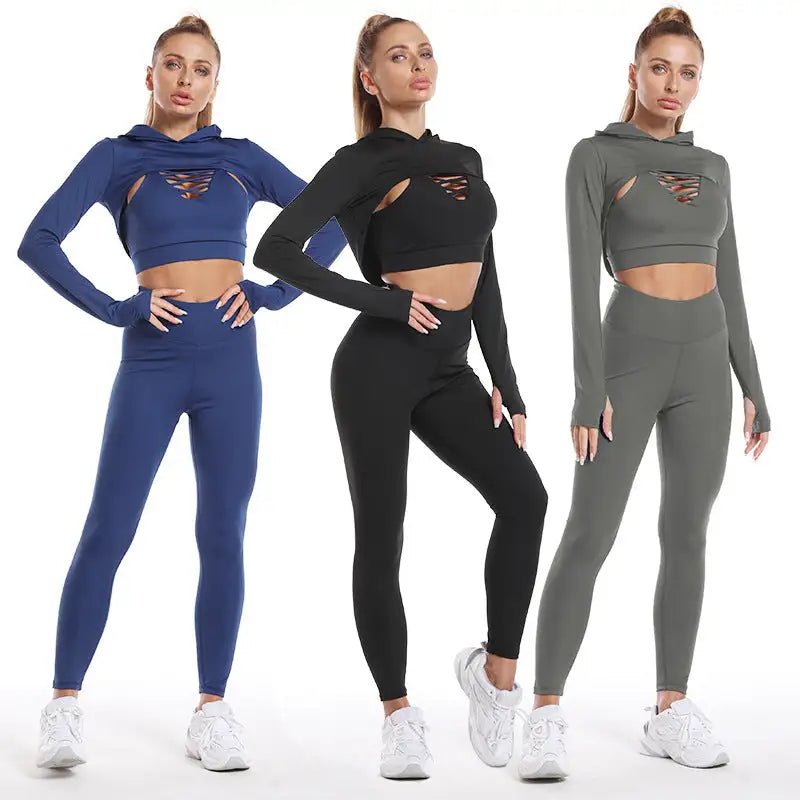 Seamless 3-piece sport suit featuring a comfortable, breathable, and stretchy design. Perfect for workouts and athleisure, this set offers flexibility and style, keeping you supported during intense training sessions - TNT Fitness Gear