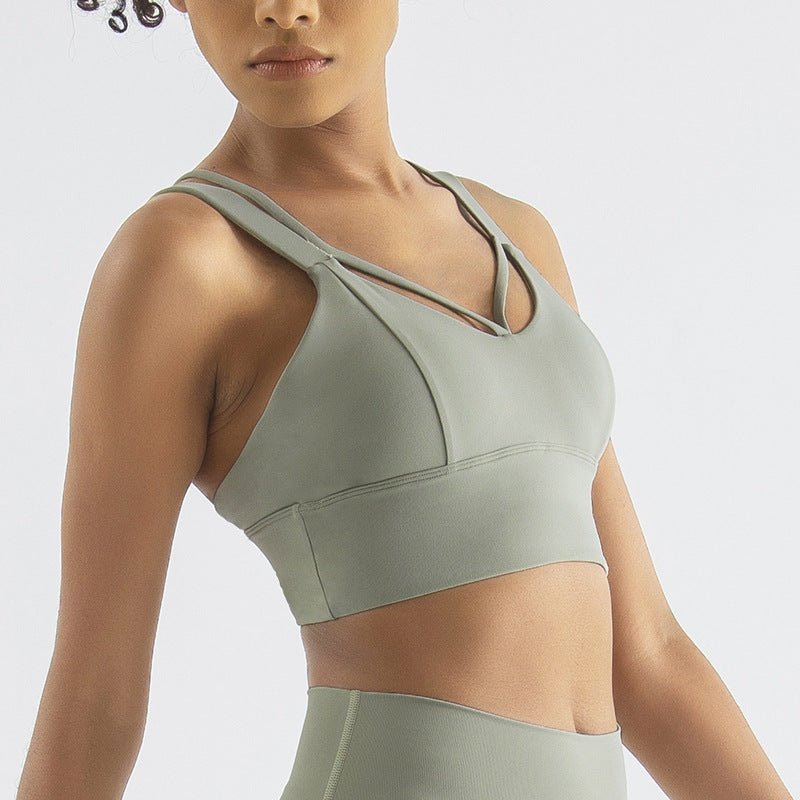 Shockproof sports bra tank top designed for yoga and gym, featuring a premium nylon-spandex blend, stylish colors, and a supportive, flexible fit. - TNT Fitness Gear