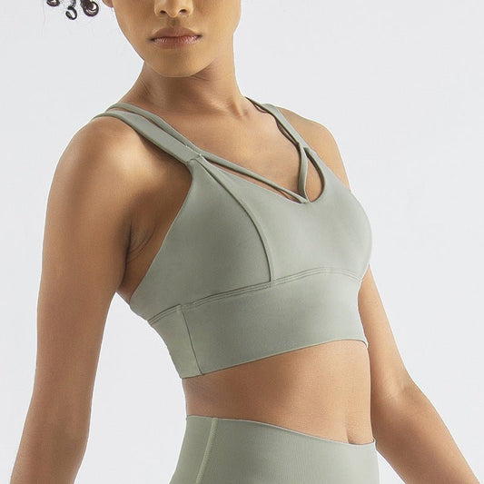 Shockproof sports bra tank top designed for yoga and gym, featuring a premium nylon-spandex blend, stylish colors, and a supportive, flexible fit. - TNT Fitness Gear