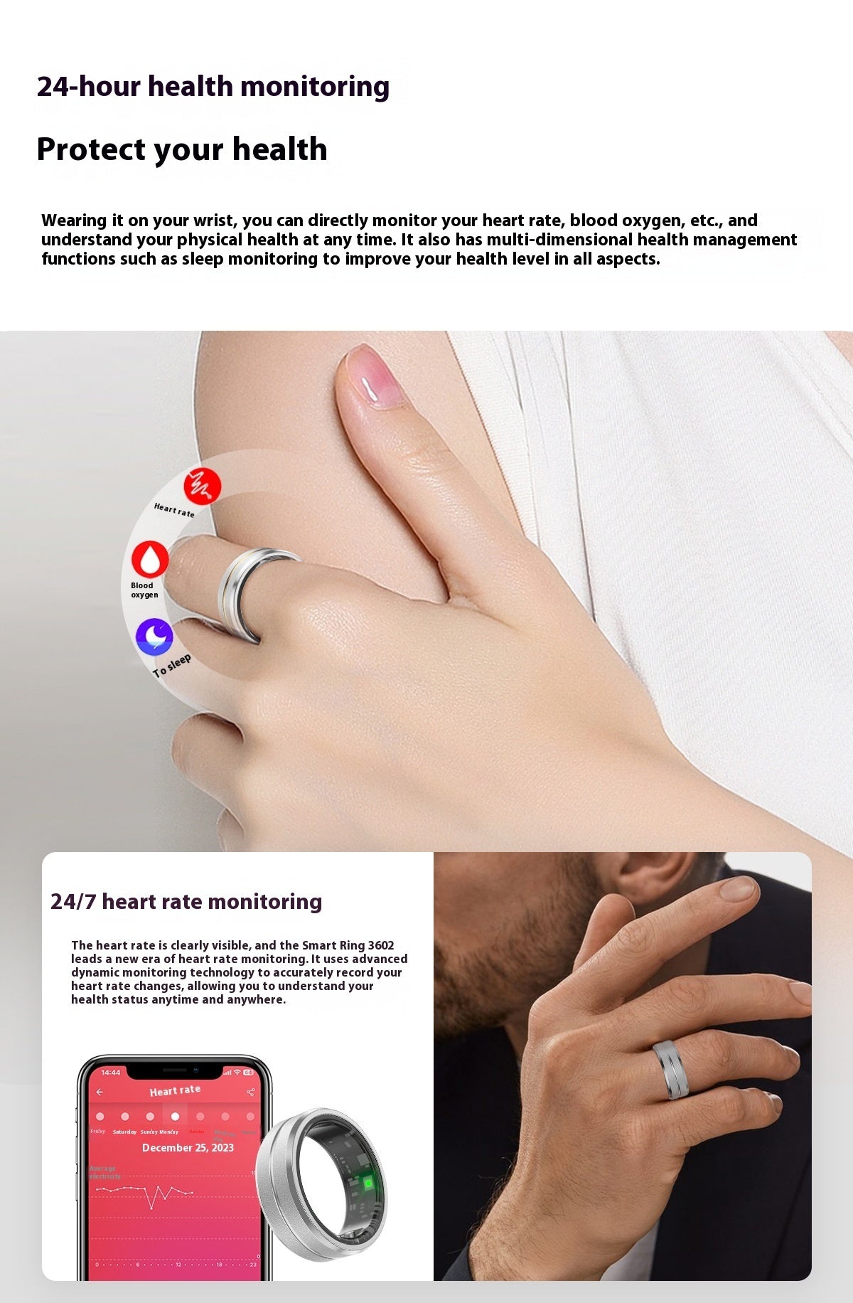 Smart Fitness Ring 2024 – Heart Rate, Sleep & Blood Oxygen Tracker | Waterproof, Multi - Sport, Android & iOS Compatible - TNT Fitness