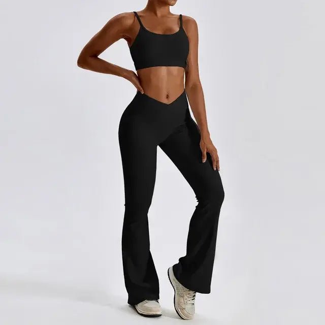 Stylish and comfortable women's two-piece fitness gym wear set featuring a matching sports bra and high-waisted leggings. Ideal for workouts, yoga, and casual wear, made from stretchy, moisture-wicking fabric