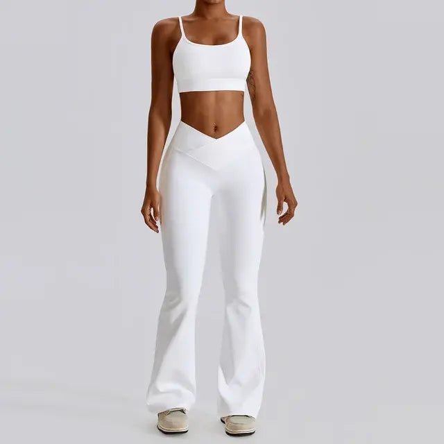 Stylish and comfortable women's two-piece fitness gym wear set featuring a matching sports bra and high-waisted leggings. Ideal for workouts, yoga, and casual wear, made from stretchy, moisture-wicking fabric