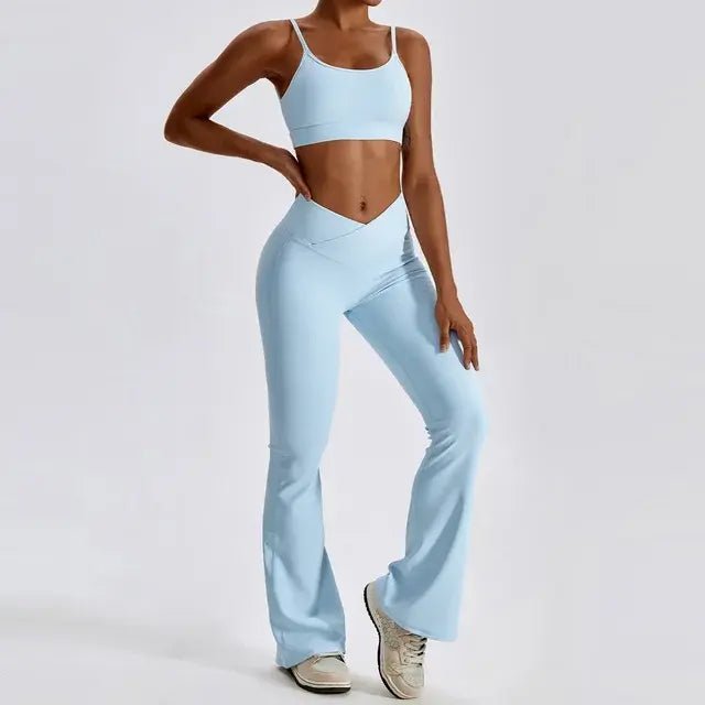 Stylish and comfortable women's two-piece fitness gym wear set featuring a matching sports bra and high-waisted leggings. Ideal for workouts, yoga, and casual wear, made from stretchy, moisture-wicking fabric