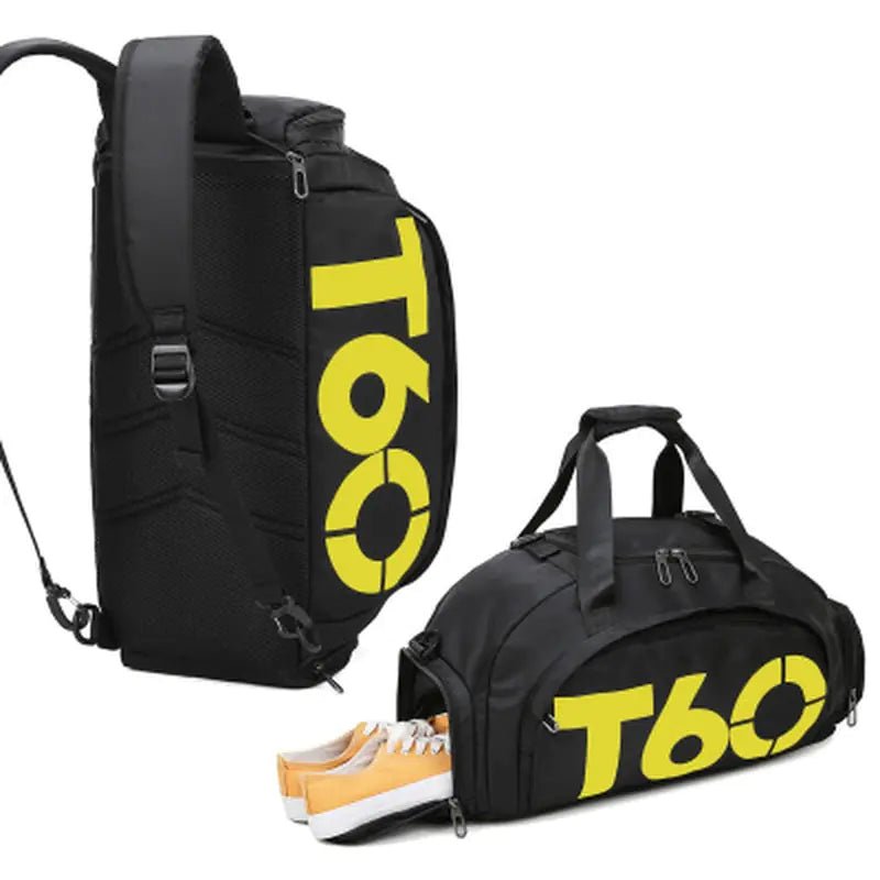 A stylish waterproof Training bag with a sleek design, featuring a separate shoe pocket, adjustable strap, and spacious compartments for travel and fitness essentials.- TNT Fitness Gear