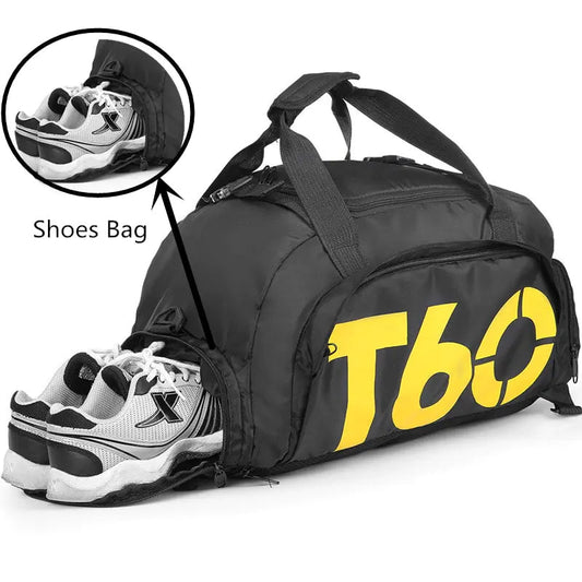 A stylish waterproof Training bag with a sleek design, featuring a separate shoe pocket, adjustable strap, and spacious compartments for travel and fitness essentials.- TNT Fitness Gear