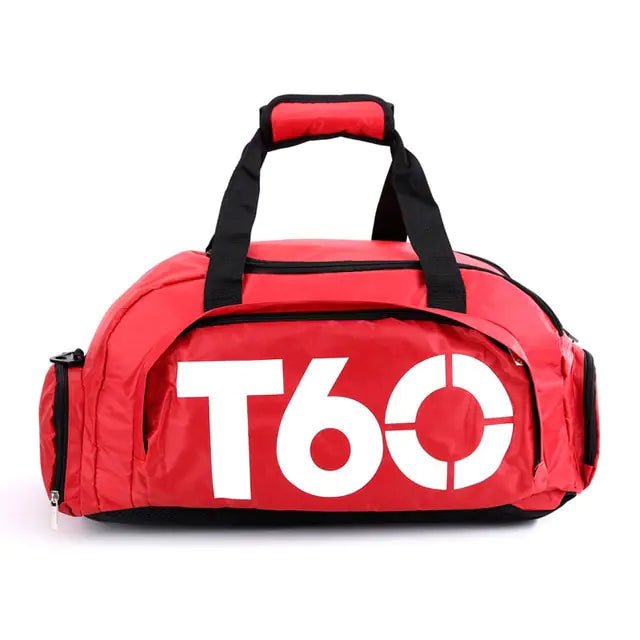 A stylish waterproof Training bag with a sleek design, featuring a separate shoe pocket, adjustable strap, and spacious compartments for travel and fitness essentials.- TNT Fitness Gearr
